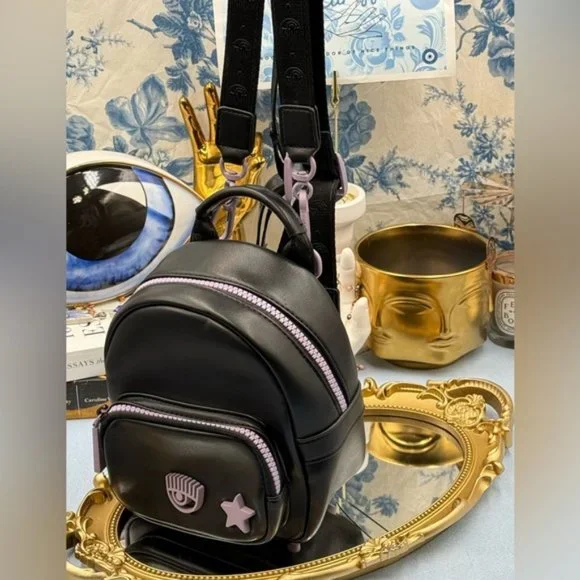 🆕 CHIARA FERRAGNI 🧿 NWOT Eye Star Mini Backpack, Black & Lilac - Picture 5 of 14